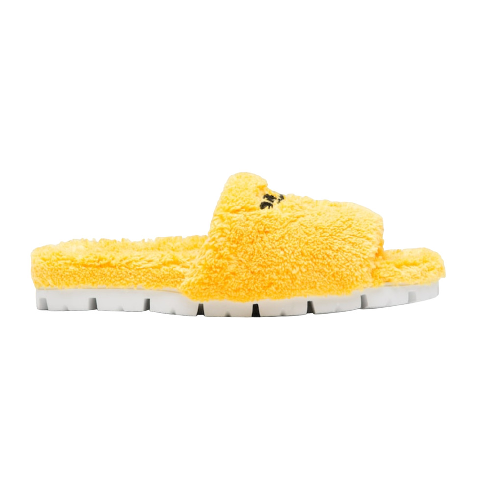 Prada Yellow Terry Cloth Black Logo Slide Sandal Rubber Sole Flip Flop Flat 38 - Picture 3 of 12